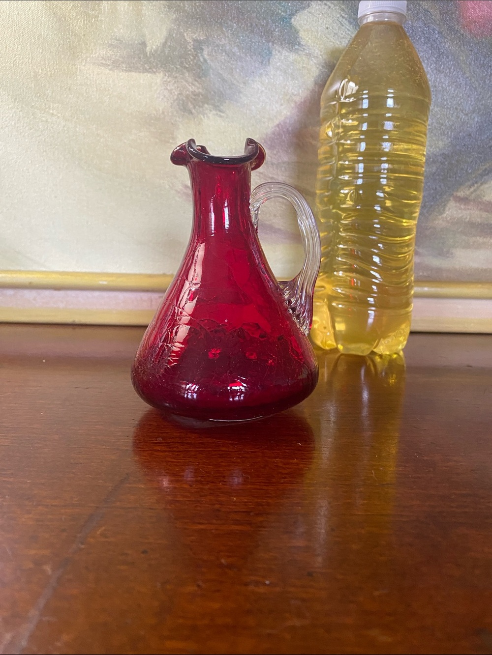 Vintage Ruby Crackle Glass Pitcher